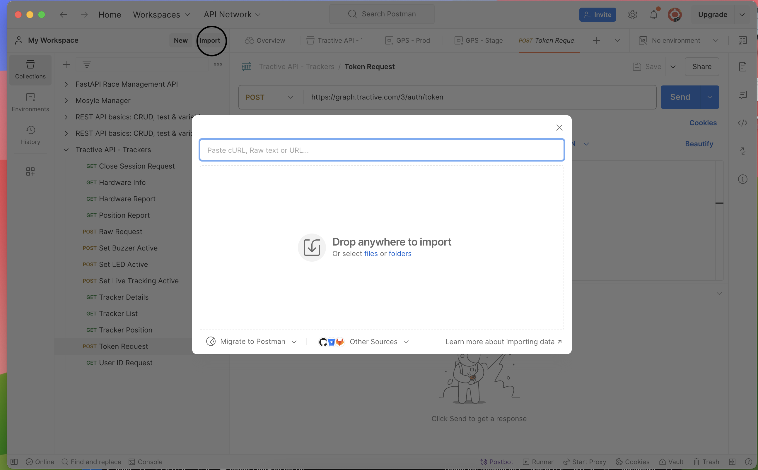 import souborů do postman